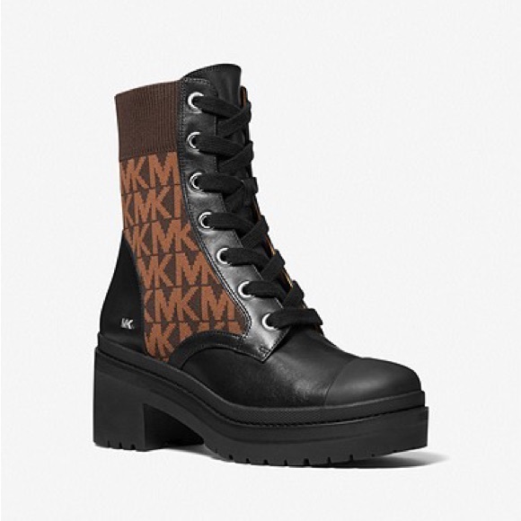 Brea Leather and Logo Jacquard Combat Boot - Picture 2 of 5